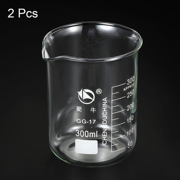 2pcs 300ml Low Form Glass Beaker 3.3 Borosilicate Lab Measuring Cups - Clear