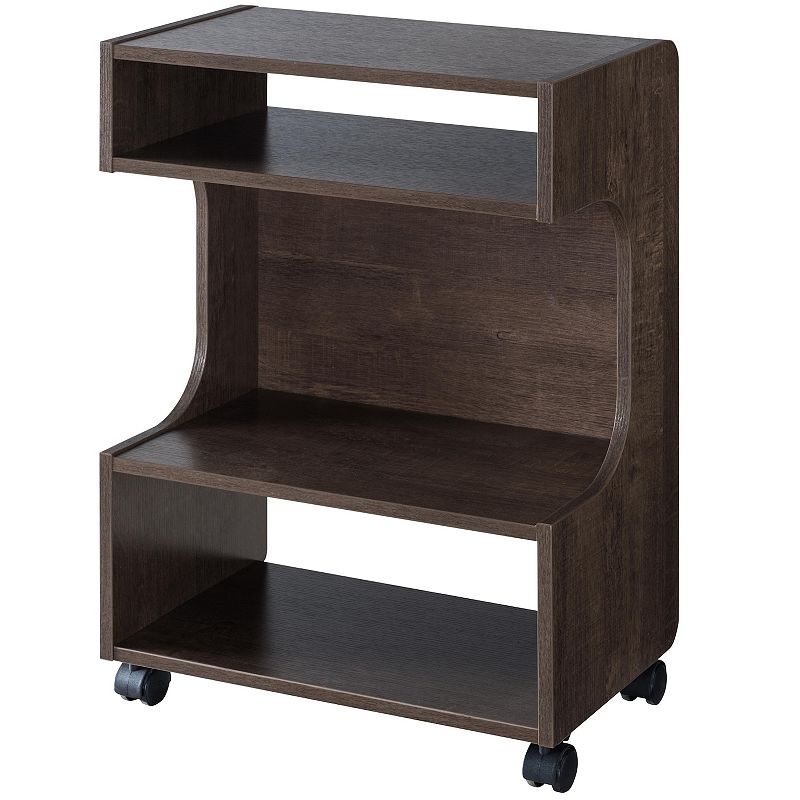 FC Design Walnut Oak Chairside Table/Printer Stand End Table with Storage and Display Space