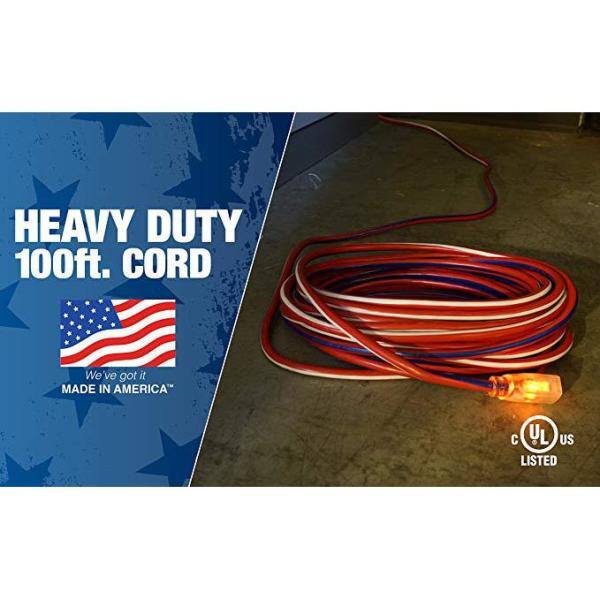 Southwire 100 ft. 123 SJTW USA Outdoor Heavy-Duty Extension Cord with Power Light Plug 2549SWUSA1