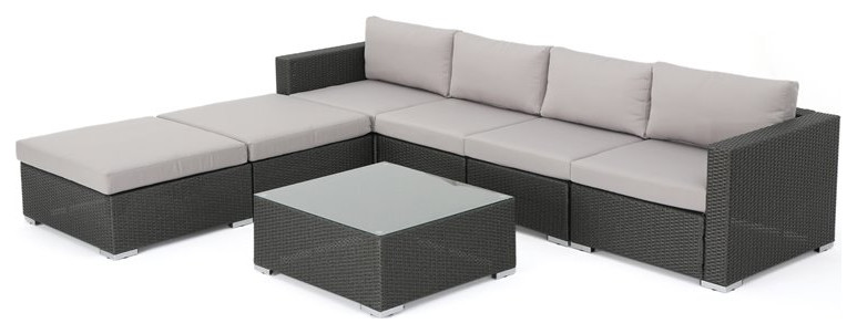 Santa Rosa 6 Seater Wicker Sectional Sofa with Aluminum Frame/Silver Cushion   Tropical   Outdoor Lounge Sets   by Homesquare  Houzz