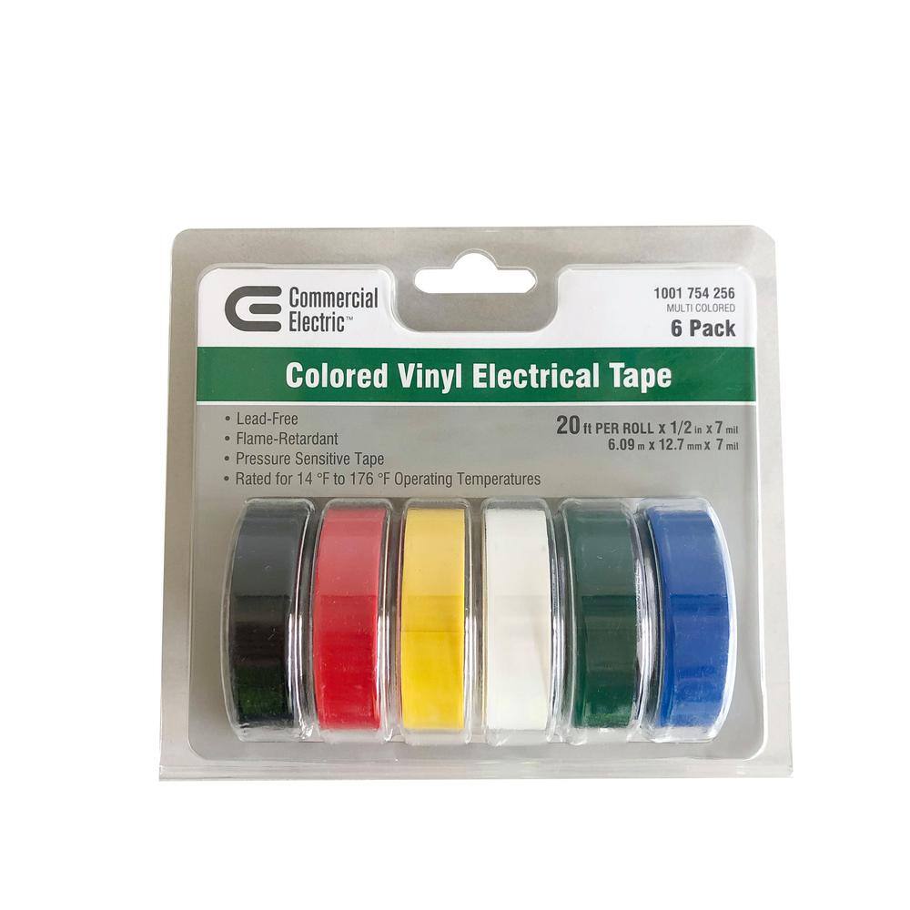 Commercial Electric 12 in. x 20 ft. Electric Tape Multi-Color (6-Pack) 30005336