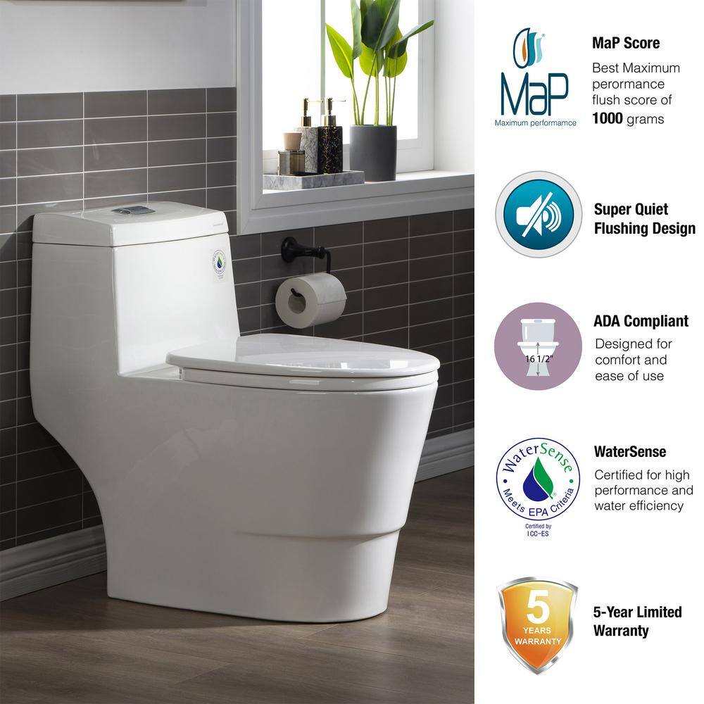 WOODBRIDGE Loft 1-Piece 1.1 GPF1.6 GPF Dual Flush Comfort Height Elongated All-in 1 Toilet in White with Soft Closed Seat Included HB0940-A