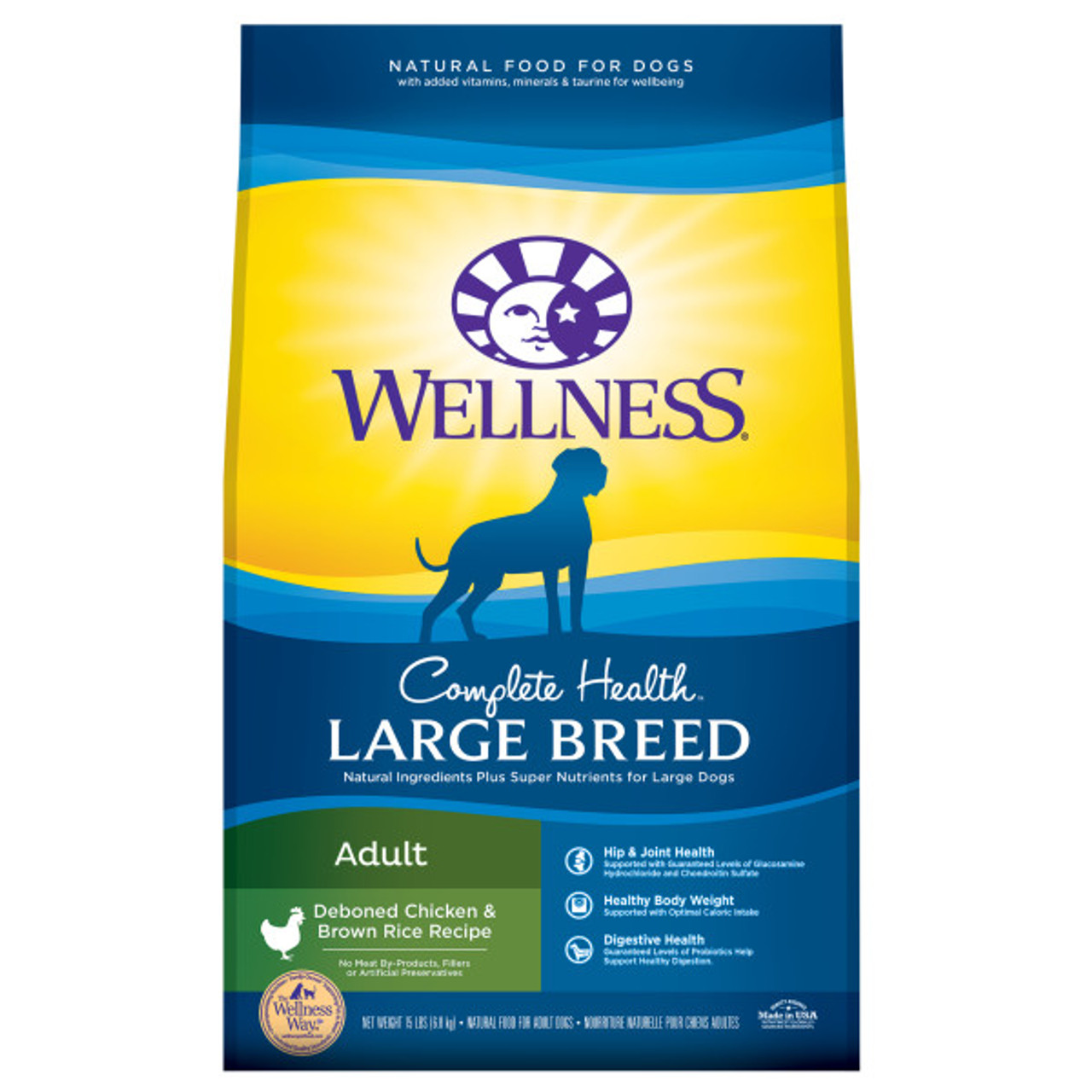 Wellness Complete Health Large Breed Adult Dog Food， 15 Lb. Bag