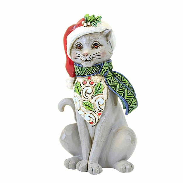 Jim Shore Christmas Cat Mini One Figurine 4 25 Inches Santa Hat Christmas 6012961 Polyresin Gray