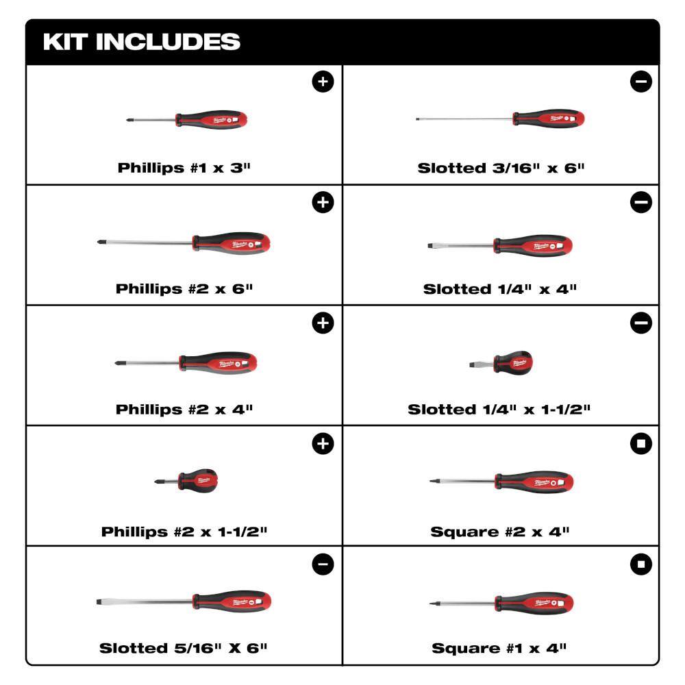 MW Screwdriver Set with FASTBACK 6-in-1 Folding Utility Knife and General Purpose Blade (11-Piece) 48-22-2710-48-22-1505