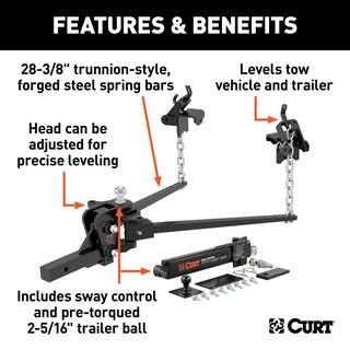 CURT Short Trunnion Bar Weight Distribution Hitch Kit (8K - 10K lbs. 28-38