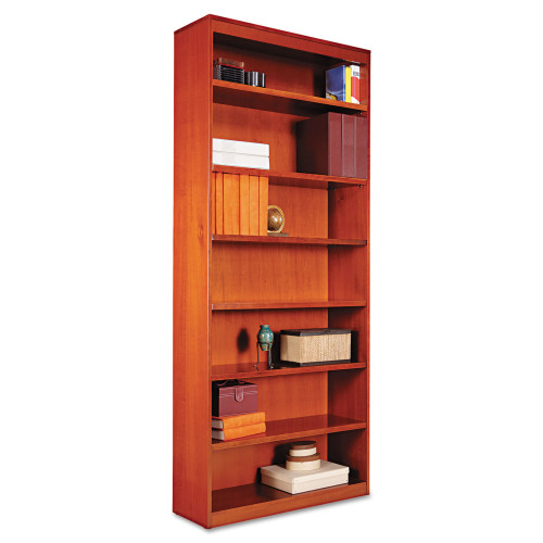 Alera Square Corner Wood Bookcase， Seven-Shelf， 35.63w x 11.81d x 83.86h， Medium Cherry (BCS78436MC)