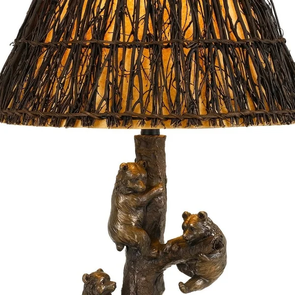 150 Watt Resin Body Table Lamp with Bear Design and Twig Shade， Bronze