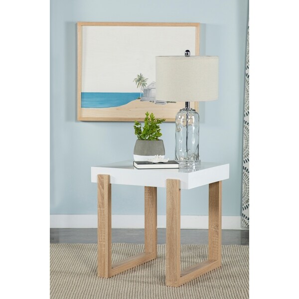 Coaster Furniture Pala White High Gloss and Natural Rectangular End Table