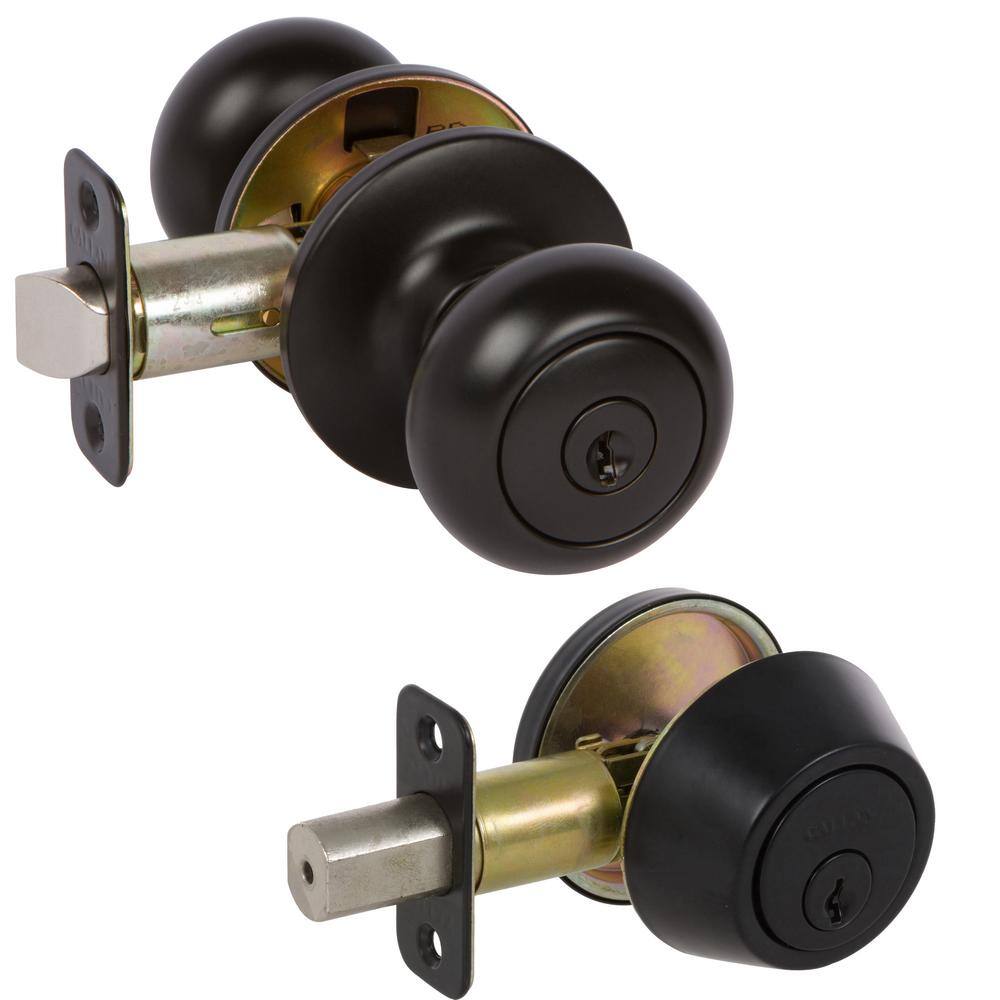 DELANEY HARDWARE Saxon Classic Round Black Knob Combo Pack with Single Deadbolt Keyed Alike KS3004