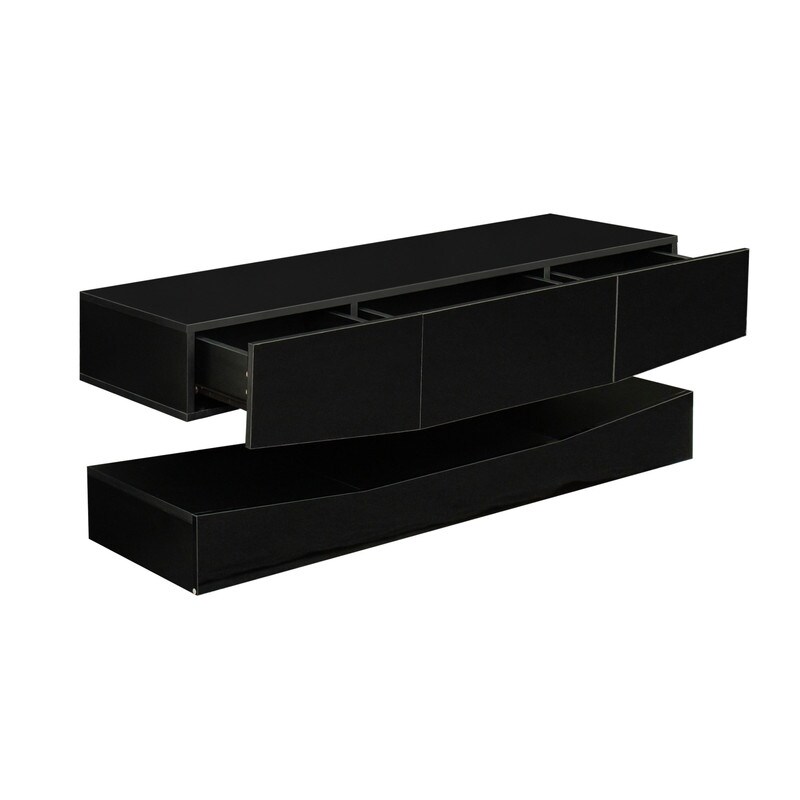 Wall mounted TV stand with LED lights for 55 inch TV  3 drawers and open storage rack