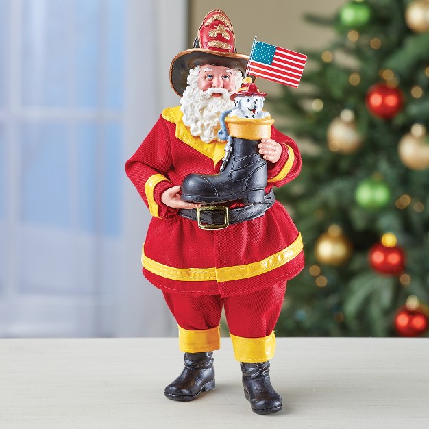 Collections Etc Firefighter Santa Claus Tabletop Decoration 4 75 X 3 5 X 11