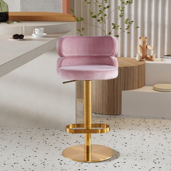 Upholstered Height-adjustable Rounded Mid-back Barstool