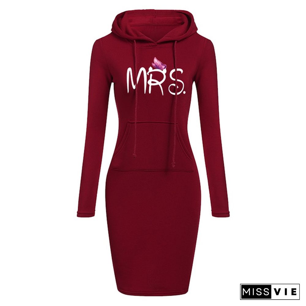 Women's Casual Dress Outdoor Sports Pullover Pocket Hooded Slim Dress