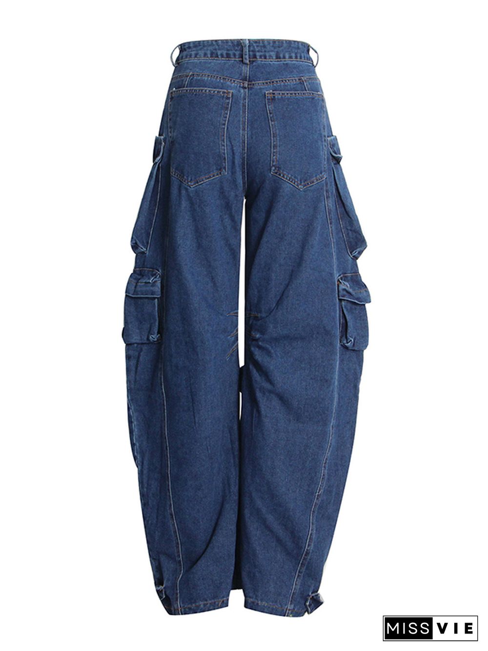 Original Wide Leg Loose Split-Joint With Big Pockets Jean Pants Bottoms