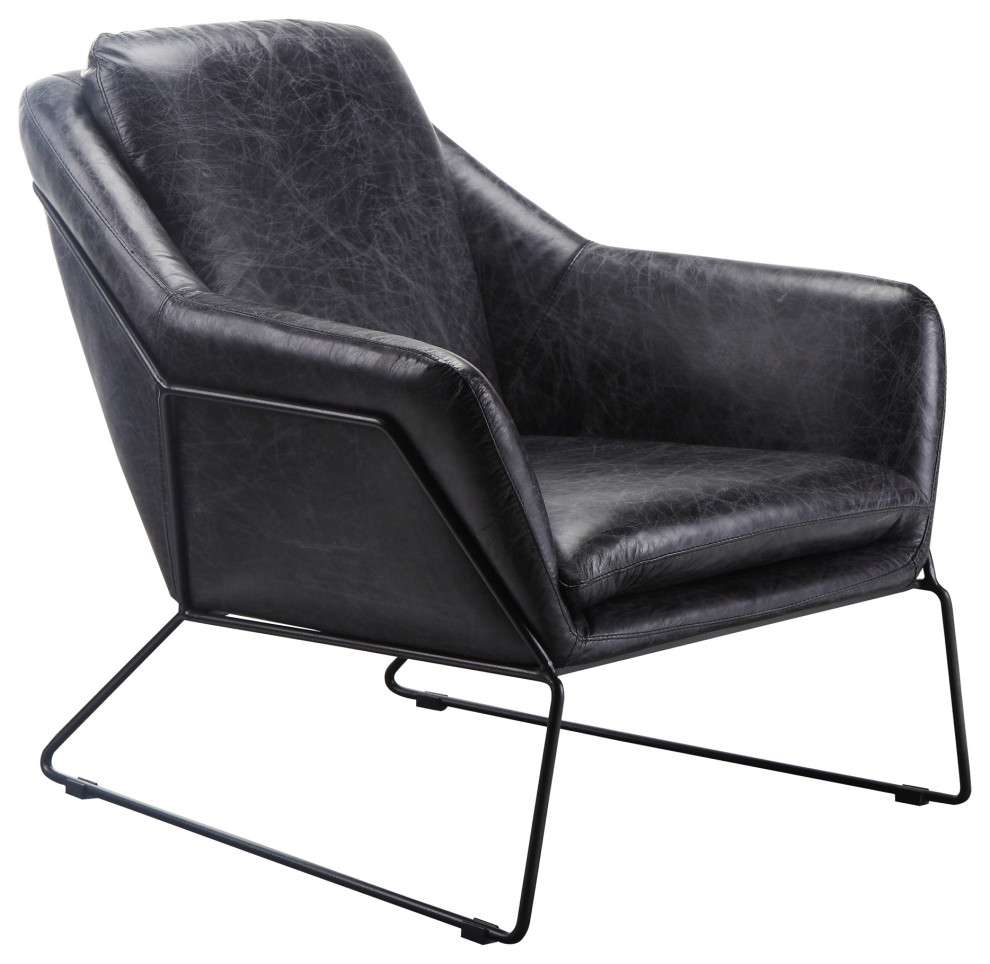 Modern Club Chair Black Top Grain Leather Armchair for Living Room   Industrial   Armchairs And Accent Chairs   by Sideboards and Things  Houzz