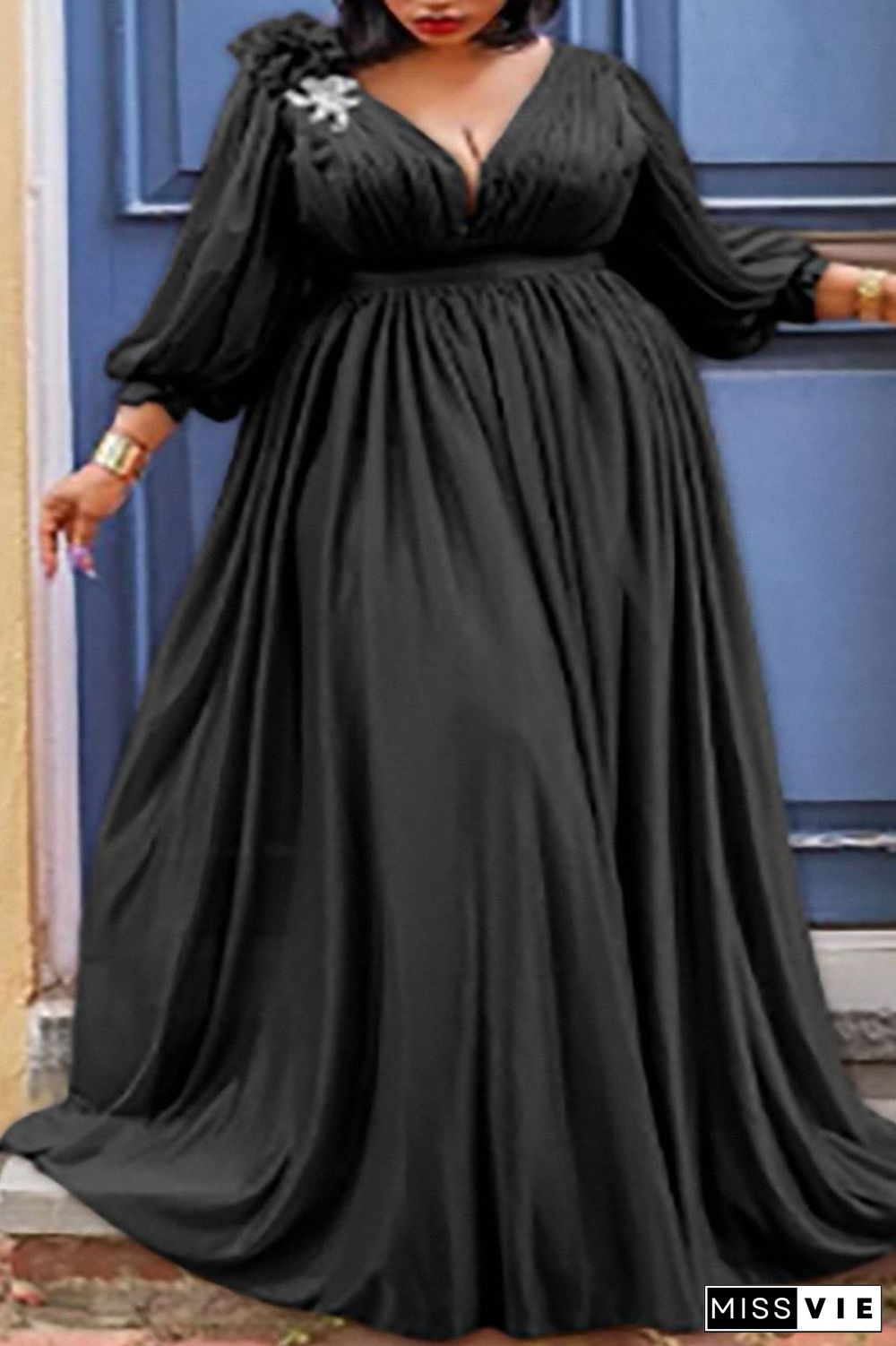 Burgundy Sexy Casual Elegant Formal Solid Slit Fold Princess Plus Size Dresses