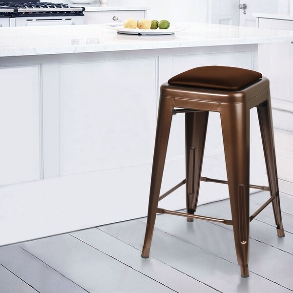 24 inch backless Metal Stool with Leather Cushion seat-Set of 2