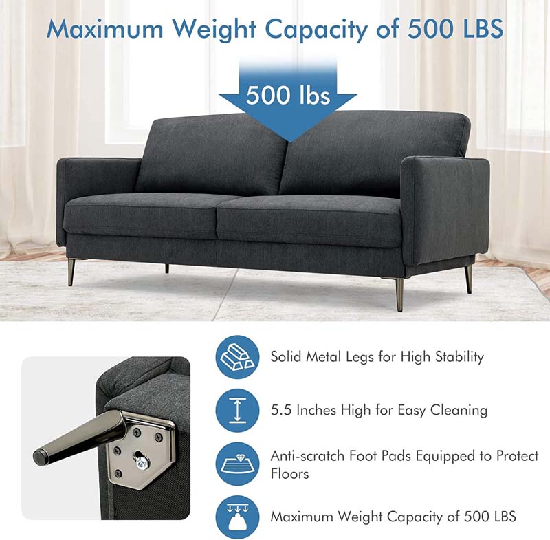 Modern Loveseat CertiPUR-US Certified 2-Seat Sofa Couch with Comfy Backrest Cushion & Solid Metal Legs