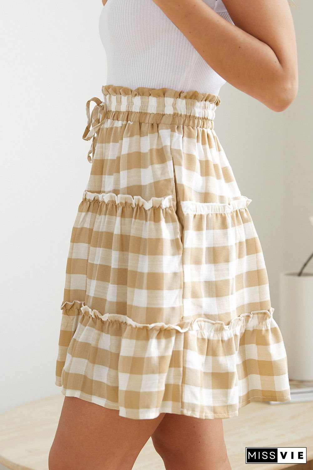 Multicolor Plaid Print Ruffle Tiered Mini Skirt