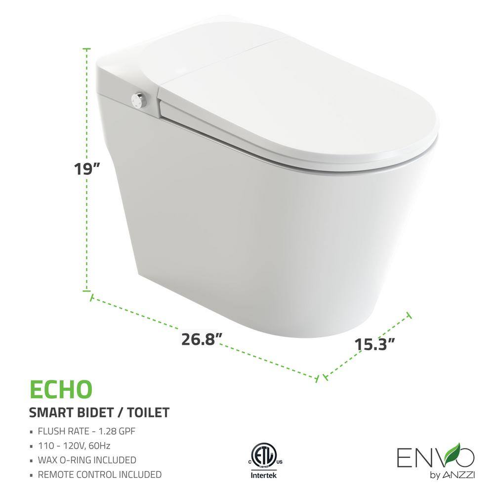 ANZZI ENVO Echo Elongated Smart Toilet Bidet in White with Auto Open Auto Close Auto Flush Heated Seat and Remote TL-STFF950WH