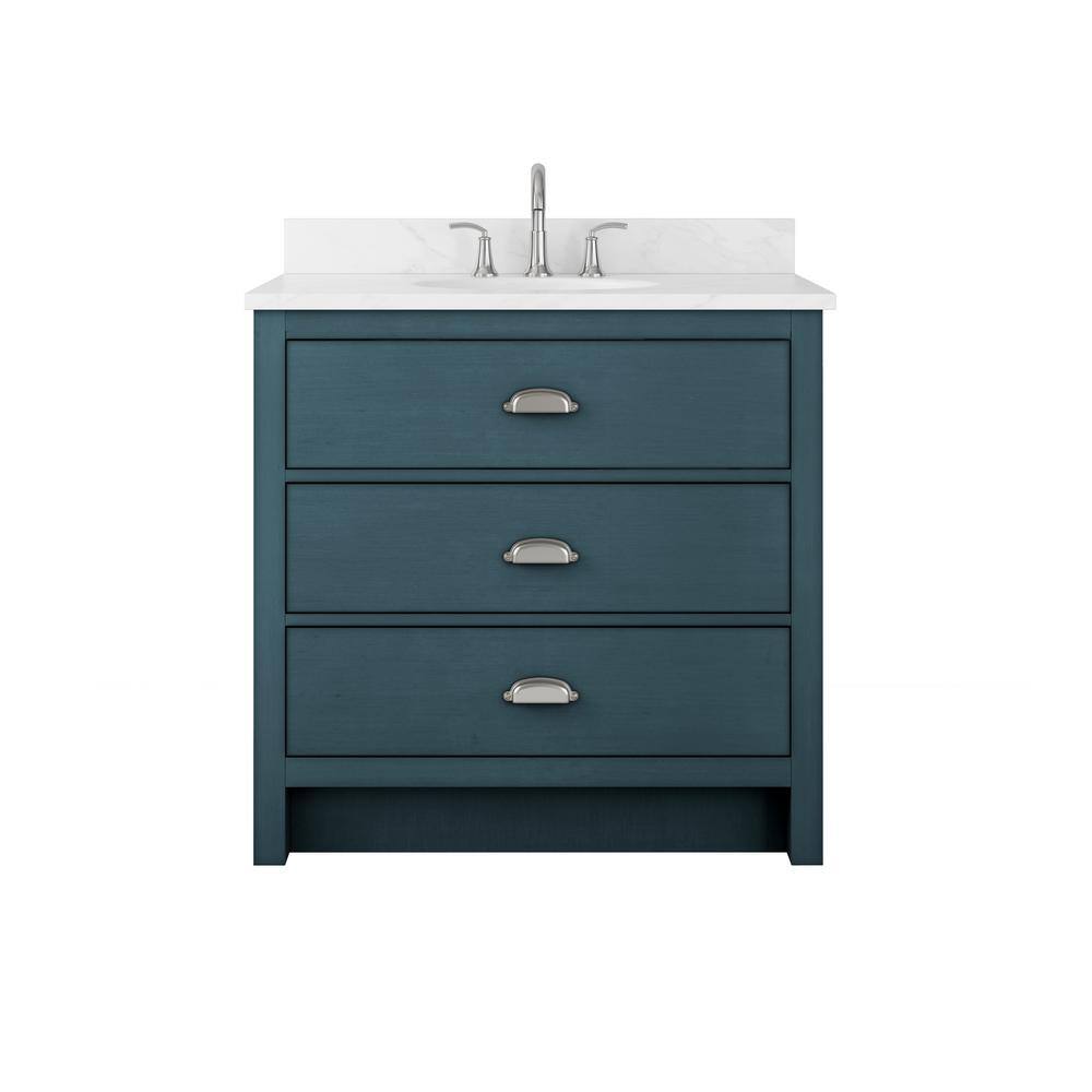 Home Decorators Collection 36 in. W x 22 in. D x 34.5 in. H Single Basin Vanity in Antique Blue with Engineered Carrara Marble Top and White Sink TJ-0301V3622BLU