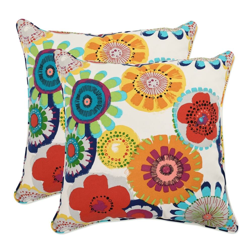 Decorative Multicolored Floral Square Outdoor Toss Polyester Pillows (Set of 2)