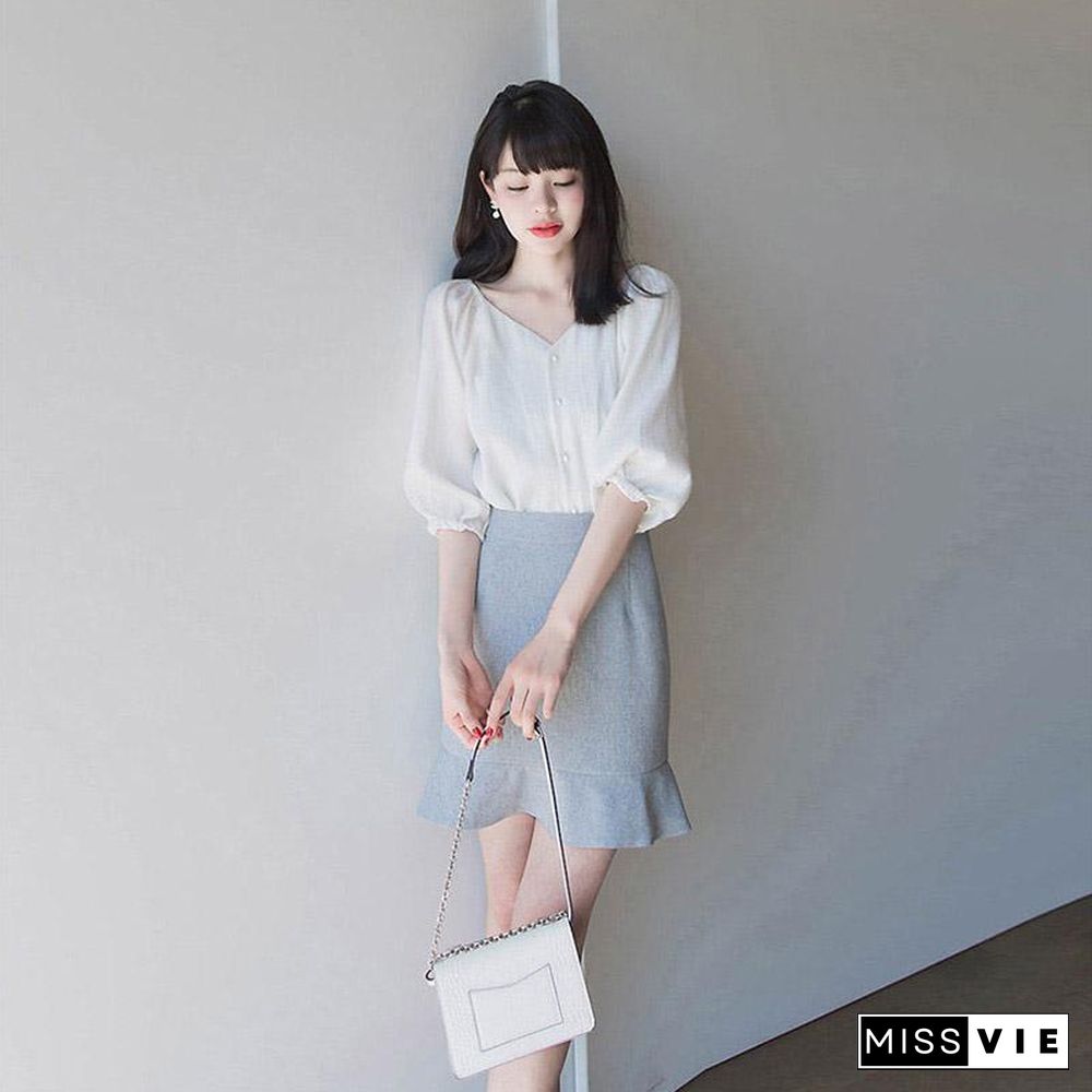 Sweet White Blouse+Chic Skirt P15838