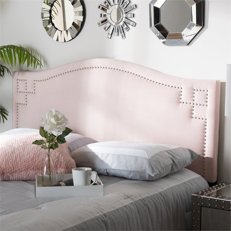 Baxton Studio Aubrey Velvet and Wood King Headboard in Light Pink   Transitional   Headboards   by Homesquare  Houzz