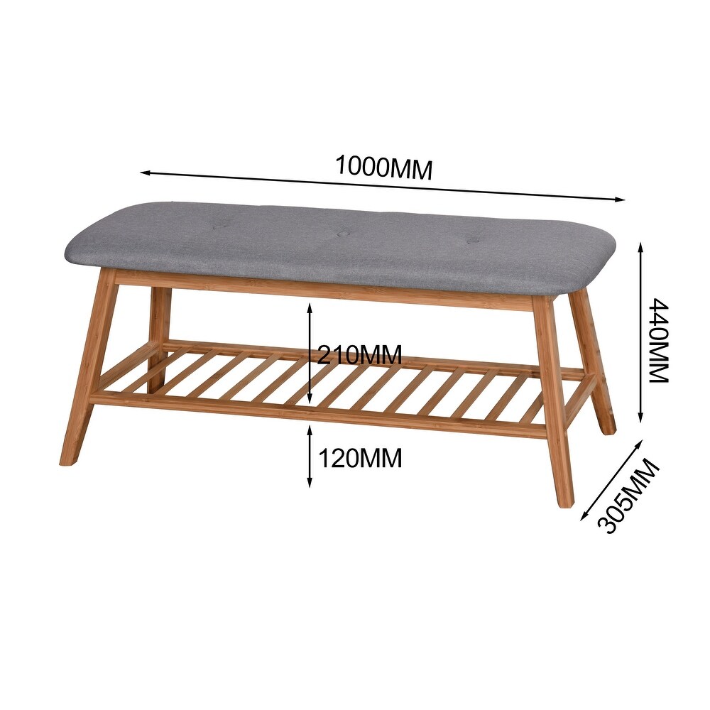 39.3 x 12 x 17.3 inch Bamboo Storage Bench Shoe Rack