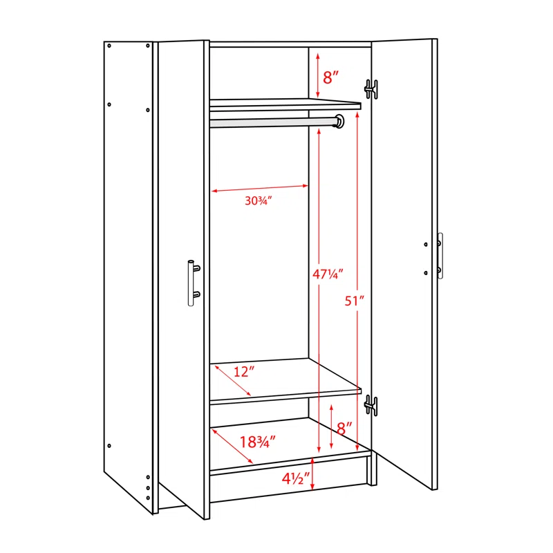 Prepac Elite 2 Door Wardrobe Cabinet， 32