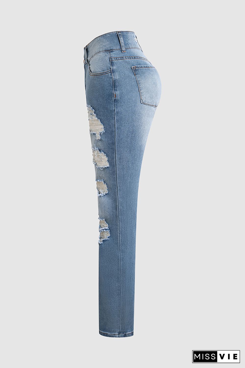 Ladder Ripped Low Rise Skinny Jeans