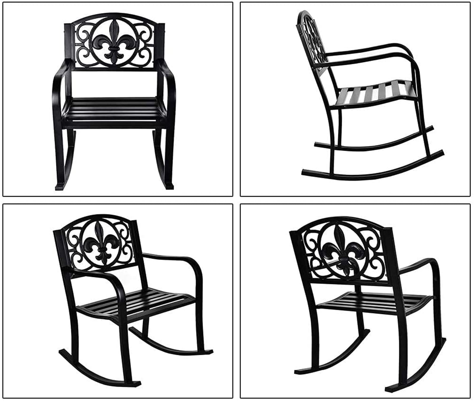 Magic Union Outdoor Rocking Chair Cast Iron for Patio Garden Backyard, Black