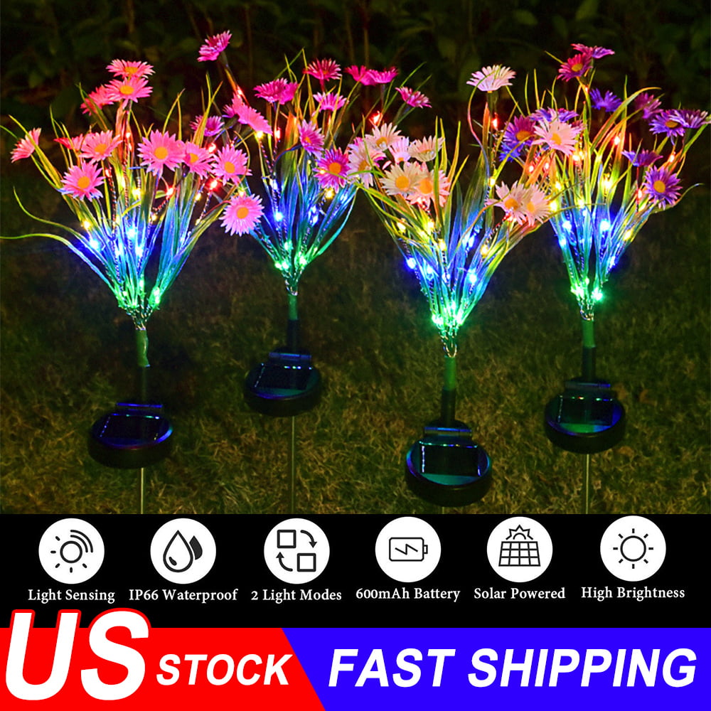 Kqiang 2PACK LED Solar Flower Lights Outdoor Garden Stake Landscape Decor Lamp