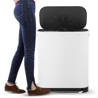 happimess Beni Kitchen TrashRecycLing 16 Gal. White Double-Bucket Step-Open Trash Can HPM1014C