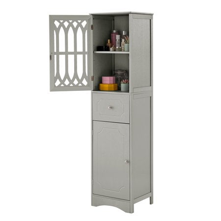 CHURANTY Freestanding Linen Tower Bathroom Storage Cabinet with Adjustable Shelf, Drawer and 2 Doors, Tall Slim, 16.5