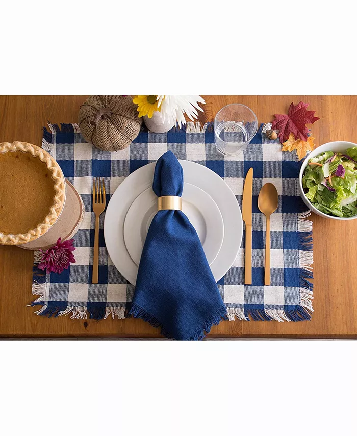 Design Imports Navy Heavyweight Check Fringed Placemat Set of 6