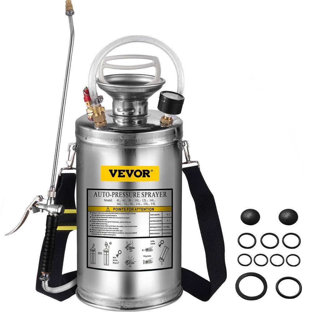 VEVOR 1.5 Gal. Stainless Steel Sprayer Garden Sprayer with Pressure Gauge Safety Valve Adjustable Nozzle for Sanitizing PWQBXG6L000000001V0