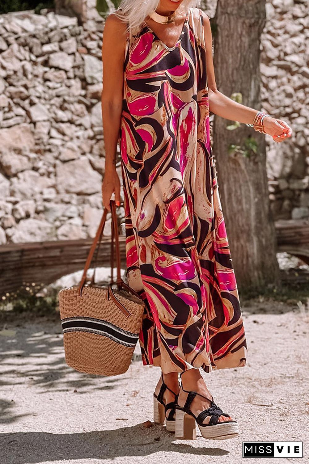 Boho Printed Sleeveless Tank Dress