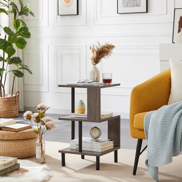 3-Tier Side Table Tall End Table with Storage Rack