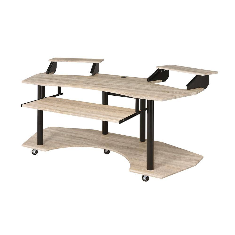 Acme Furniture Eleazar 40 in. Curve Natural Oak Metal Music Recording Studio Computer Desk 92892