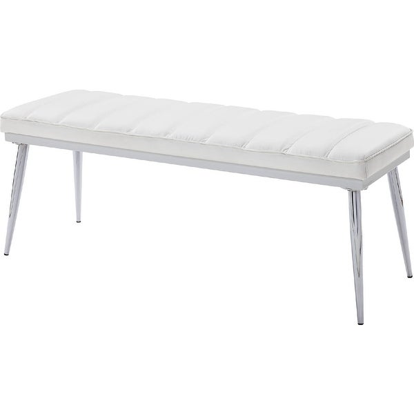 White PU Dining Bench in Chrome Finish