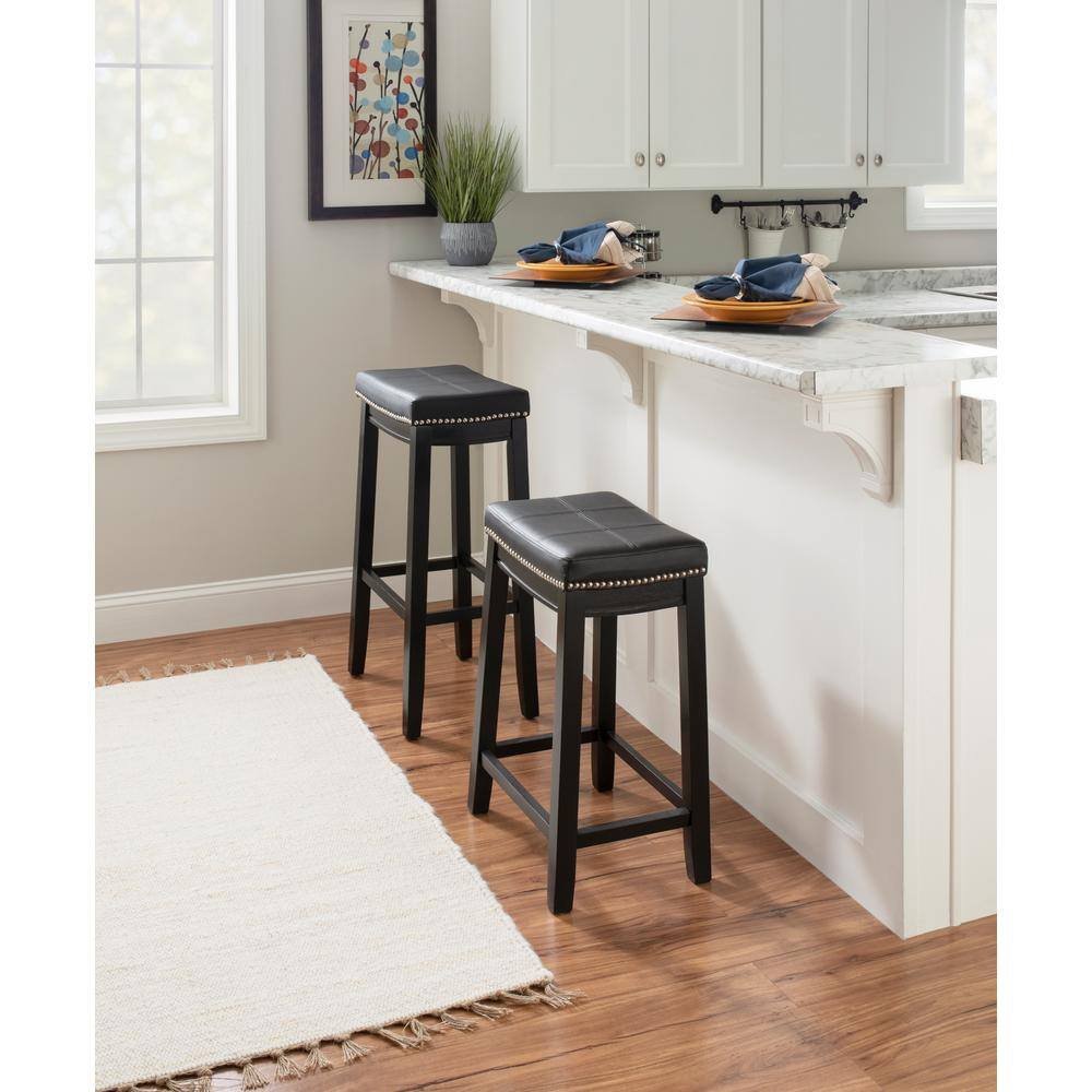 Linon Home Decor Concord Black Wood Frame Counter Stool with Padded Black Faux Leather Seat 55815BLK01U