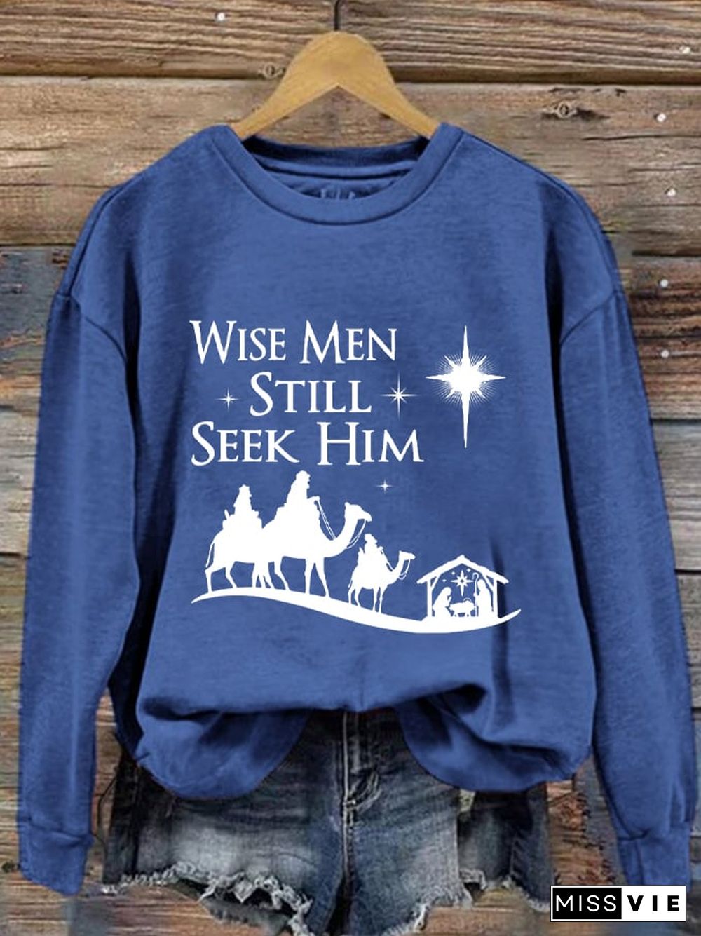 Women's Christmas Faith Wise Men Still Seek Him Christian Printed Sweatshirt