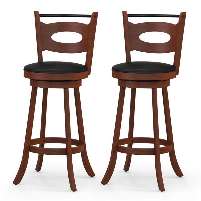 Hivago  2 Pieces 24/29 inch Swivel Bar Stools with Curved Backrest and Seat Cushions