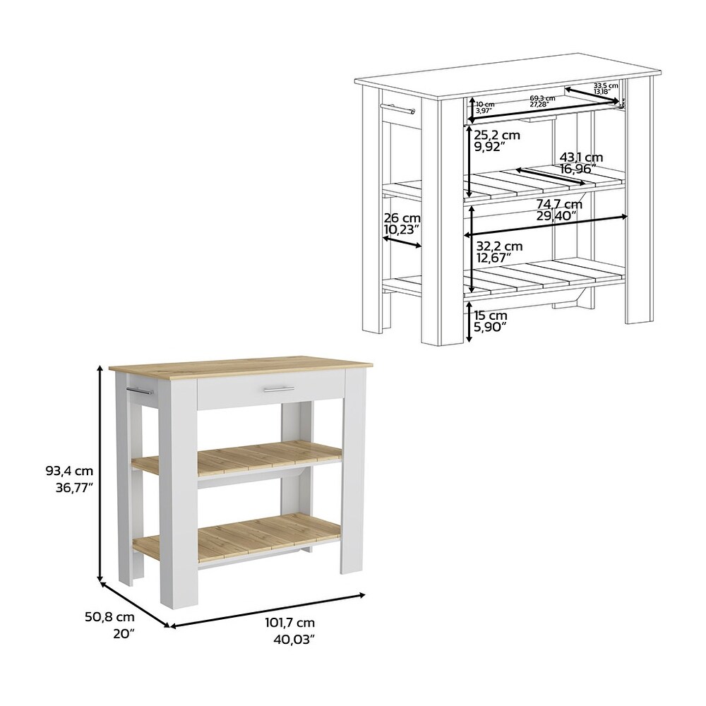 Kitchen Island 40 Inches Dozza Two Shelves  White / Light Oak High quality and durable