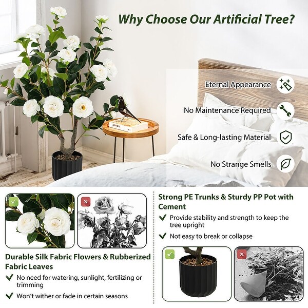 Gymax 2Pack 38'' Artificial Camellia Tree Faux Floral Plant for