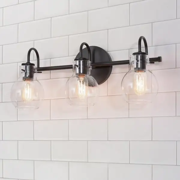 Olia Mid-Century Modern Black Linear Bathroom Vanity Lights Dimmable Clear Glass Wall Sconces