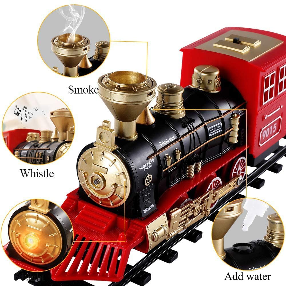 TEMI Electric Christmas Train Toy Set Car Railway Tracks Steam Locomotive Engine Diecast Model Educational Game Boy Toys for Children