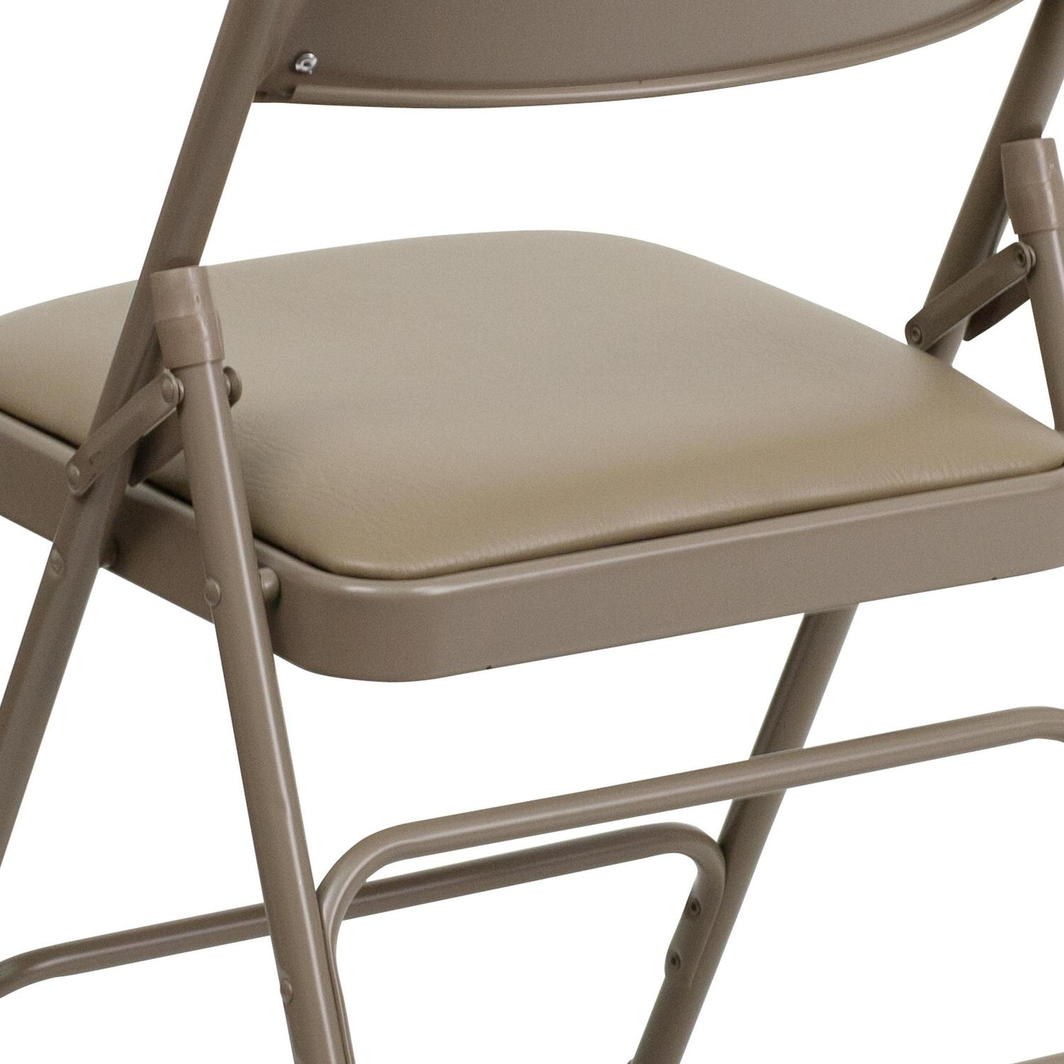 Flash Furniture 2 Pack HERCULES Series Curved Triple Braced and Double Hinged Beige Vinyl Metal Folding Chair